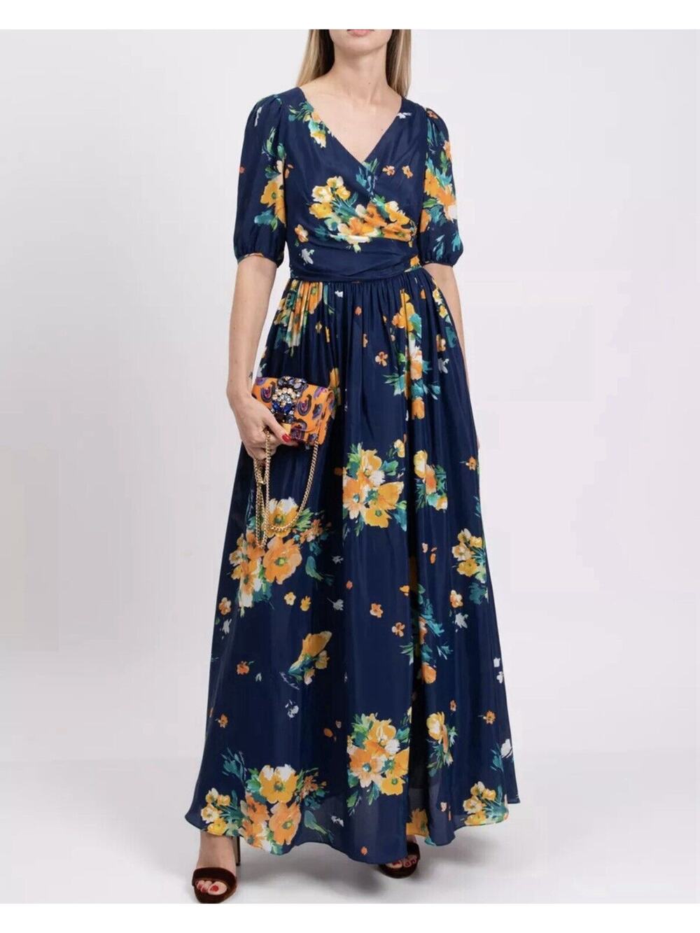 BOUTIQUE MOSCHINO Maxi Dress Silk Blend Floral Gathered Size 4